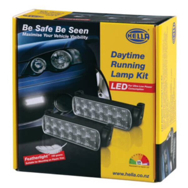 "Hella Featherlight LED Daytime Running Lamp Kit - 9-33V Rectangular - Brighten Your Drive!"