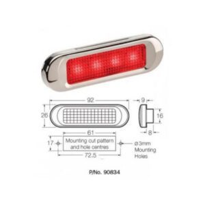 Narva 90834 10-30V Red LED Rear End Outline Marker Lamp w/ Stainless Steel Cover