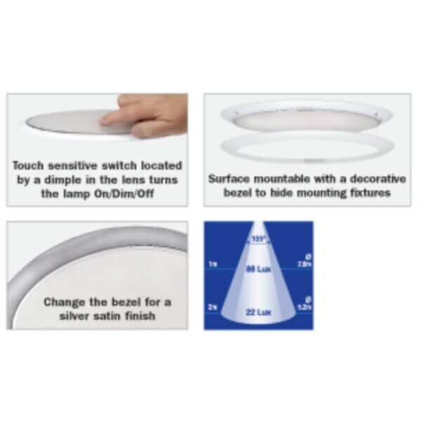 Narva 9-33V Saturn Oval L.E.D Interior Lamp w/ Touch Sensitive On/Dim/Off Switch - Brighten Your Home!