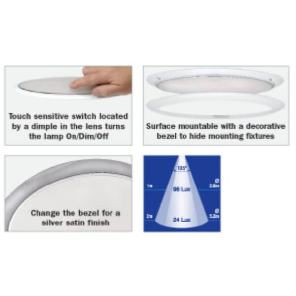 Narva 87520 9-33V Saturn Oval LED Interior Lamp w/ Touch Sensitive On/Dim/Off Switch
