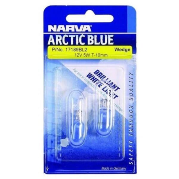 "Narva Premium 12V 5W Wedge Globe - Arctic Blue T-10mm W2.1 X 9.5D"