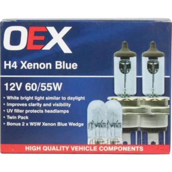 "Oex H4 Globe 12V 60/55W Xenon Blue - 2 Piece | Brighten Your Drive with Xenon Blue"