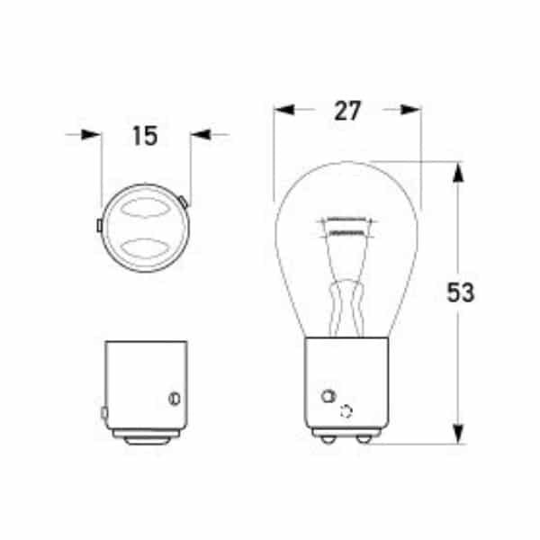 "Hella Bayonet Bulbs - Double Filament, Double Contact Baz15D - European"