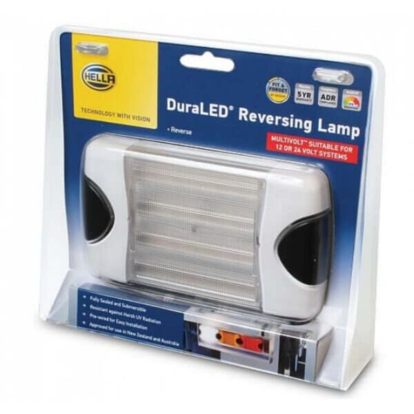 "Hella Duraled Reversing Lamp: Horizontal or Vertical Mounting Options"