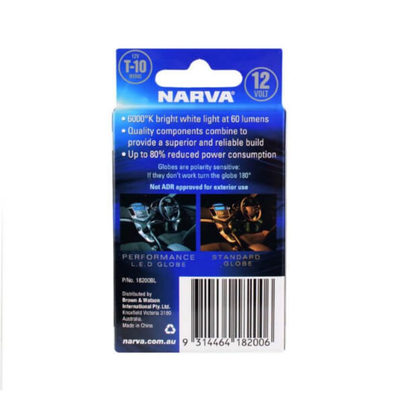 "Narva LED Globe 12v 6000k 60Lm T10 Wedge - 18200BL | Bright, Energy-Efficient Lighting"